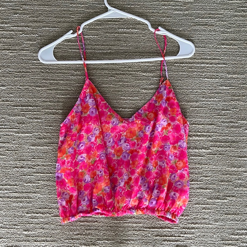 Hot Pink Floral Cropped Tank